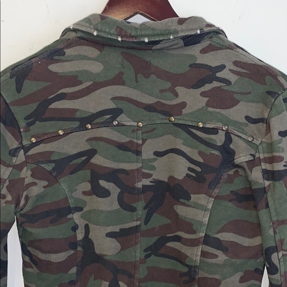 WET SEAL Distressed Camo Print Snap Button Crop Blazer Jacket VINTAGE Y2K S - Picture 6 of 8